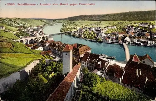 Ak Schaffhausen am Rhein Schweiz, Panorama vom Munot gegen Feuerthalen