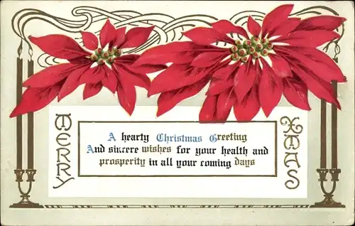 Ak Glückwunsch Weihnachten, Weihnachtsstern und Kerze, A hearty Christmas Greeting