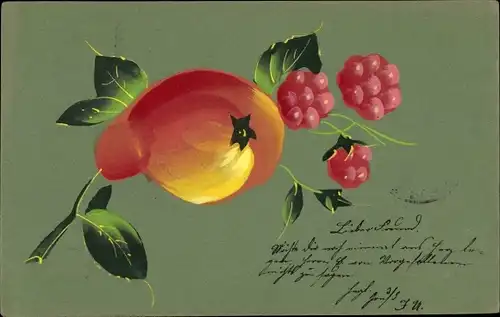 Künstler Ak Stillleben, Himbeeren, Früchte