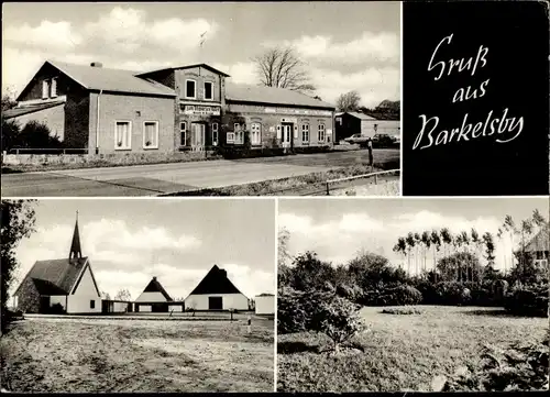 Ak Barkelsby Schwansen in Schleswig, Gasthof Zum schwarzen Adler, Kirche