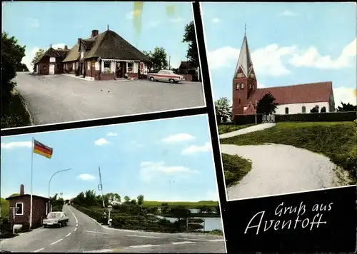 Ak Aventoft in Holstein, Kirche, Deutsch Dänische Grenze, Geschäft