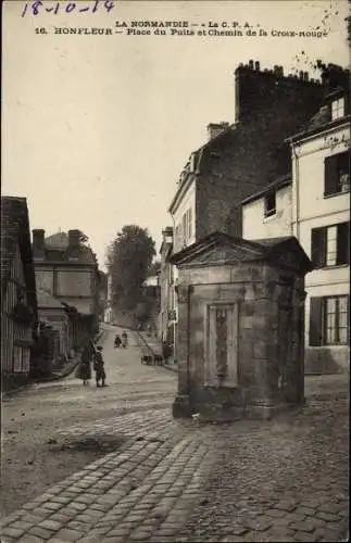 Ak Honfleur Calvados, Place du Puits et Chemin de la Croix Rouge
