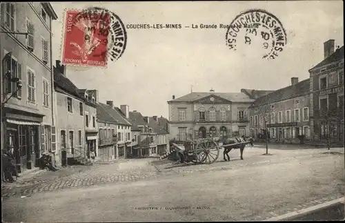 Ak Couches les Mines Saône et Loire, La Grande Rue et la Mairie