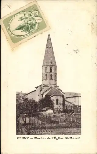 Ak Cluny Saône-et-Loire, Clocher de l'Eglise Saint Marcel