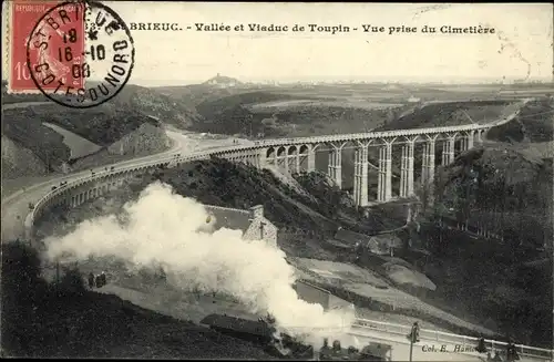 Ak Saint Brieuc Côtes d’Armor, Vallee et Viaduc de Toupin, vue prise du Cimetiere