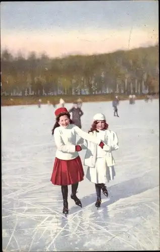 Ak Zwei Mädchen beim Eislaufen, Photochromie