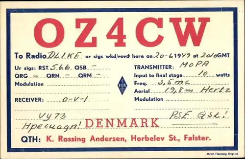 Ak To Radio DLIKE, K. Rossing Andersen, Horbelev, OZ4CW