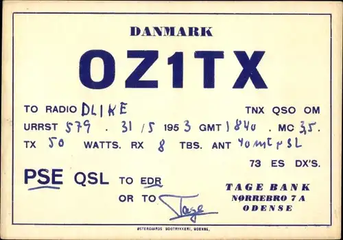 Ak Radio DLIKE, TNX QSO OM, Danmark OZ1TX