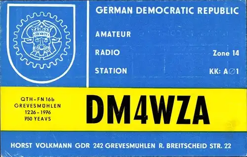 Ak German Democtratic Republic, Amateur Radio Station, Zone 14, DM4WZA