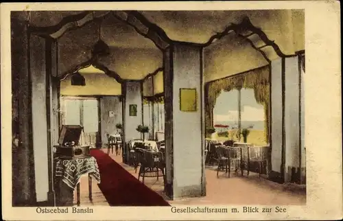 Ak Ostseebad Bansin Heringsdorf Usedom, Erholungsheim Bansiner Hof, Gesellschaftsraum, Blick zur See