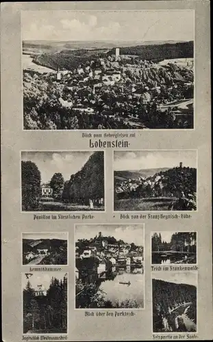Ak Bad Lobenstein in Thüringen, Gesamtansicht, Fürstl Park, Lemnitzhammer, Jagdschloss Weidmannsheil
