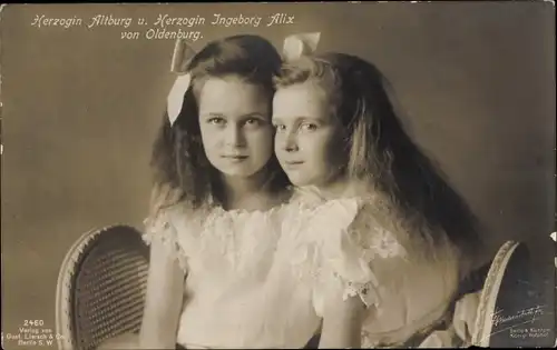 Ak Herzogin Altburg und Ingeborg Alix von Oldenburg, Portrait