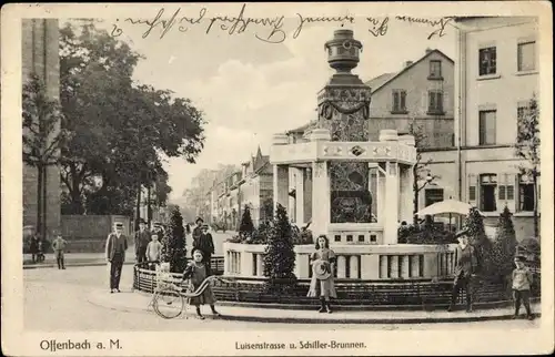 Ak Offenbach am Main Hessen, Luisenstraße, Schiller Brunnen