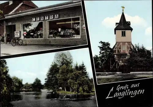 Ak Hohnebostel Langlingen Niedersachsen, Geschäft Centra , Seepartie, Kirche