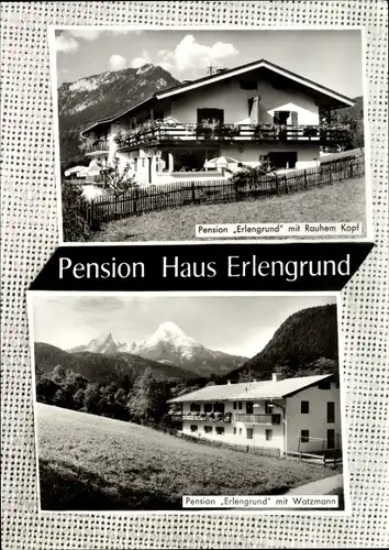Ak Strub Berchtesgaden in Oberbayern, Pension Haus Erlengrund mit Watzmann und Rauhem Kopf
