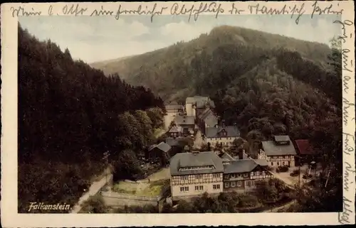 Ak Falkenstein Ludwigsstadt in Oberfranken, Gasthaus zum Falkenstein, Loquitztal, Blick auf den Ort