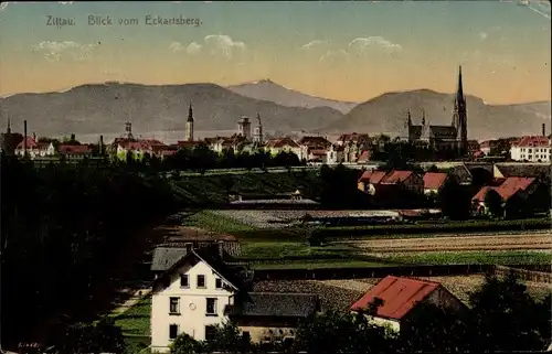 Ak Zittau in Sachsen, Panorama vom Eckartsberg