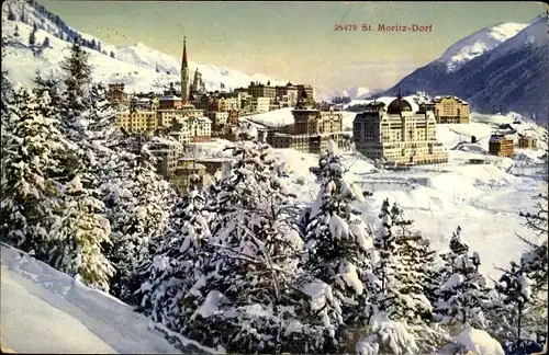 Ak Sankt Moritz Kanton Graubünden, Panorama, Winter