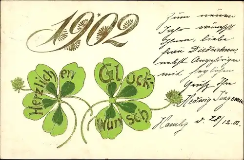 Ak Glückwunsch Neujahr, Jahreszahl 1902, Klee