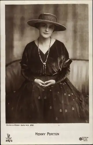Ak Schauspielerin Henny Porten, Portrait mit Hut