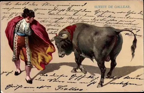 Litho Suerte de Gallear, Stierkampf, Torero