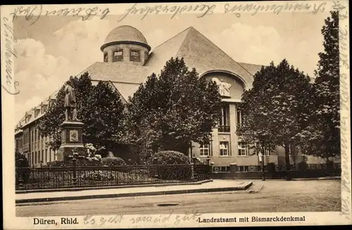 Ak Düren im Rheinland, Landratsamt, Bismarckdenkmal