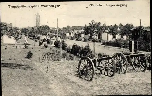 Ak Poznań Posen, Warthelager, Truppenübungsplatz, Lagereingang, Geschütze