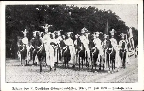 Ak Wien, X. Dt. Sängerbundesfest 1928, Festzug, Fantasiereiter, Werbet für den Anschluss Gedanken