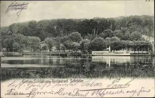 Ak Berlin Wilmersdorf Grunewald Schildhorn, Restaurant Schröder, Dampfer