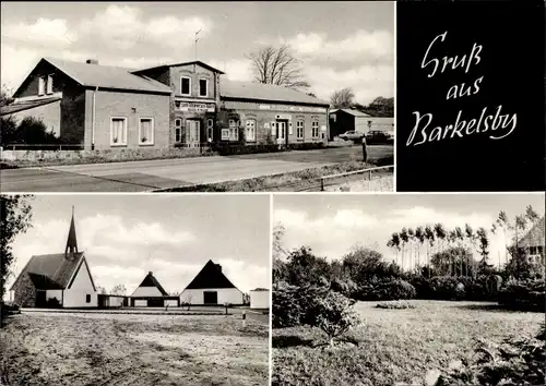 Ak Barkelsby Schwansen in Schleswig, Gaststätte Zum schwarzen Adler, Kirche