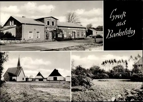 Ak Barkelsby Schwansen in Schleswig, Gaststätte Zum schwarzen Adler, Kirche