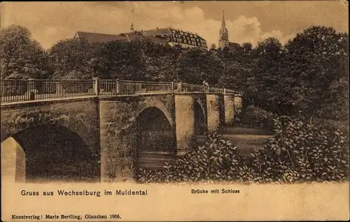 Ak Wechselburg in Sachsen, Brücke mit Schloss