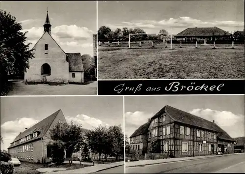 Ak Bröckel in Niedersachsen, Kirche, Fußballtor, Straßenpartie