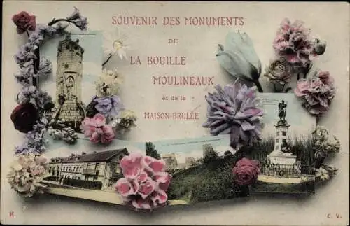 Ak Moulienaux Seine Maritime, La Bouille Moulineaux et de la Maison Brulee, Monuments