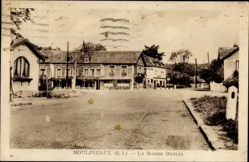 Ak Moulienaux Seine Maritime, Le Maison Brulee