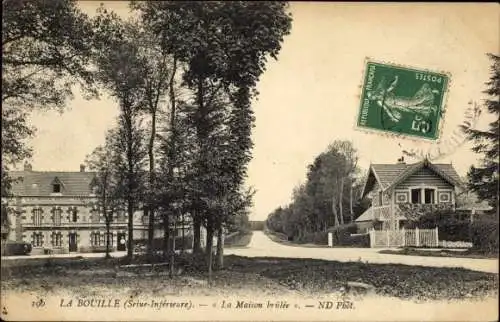 Ak La Bouille Seine Maritime, La Maison brulee