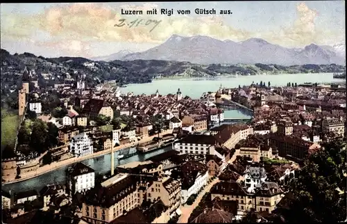 Ak Luzern Stadt Schweiz, Blick auf den Ort vom Gütsch aus, Rigi