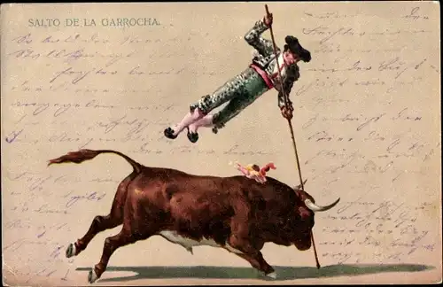 Litho Salto de la Garrocha, Stierkampf, Torero