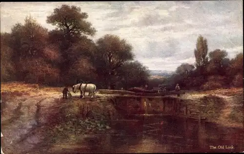 Künstler Ak The Old Lock, Pferd, Schleuse