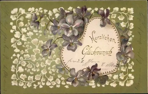 Präge Litho Glückwunsch Sonstige, Veilchen