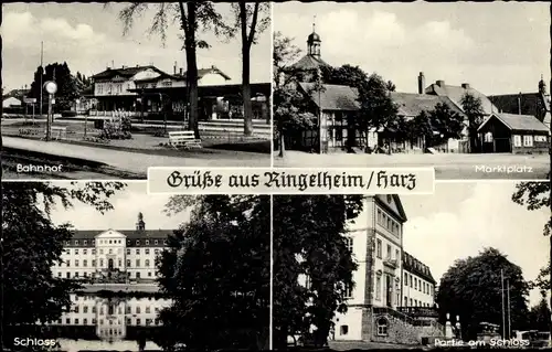 Ak Ringelheim Salzgitter in Niedersachsen, Bahnhof, Marktplatz, Schloss