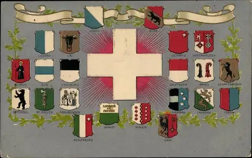 Präge Wappen Litho Schweizer Kantone