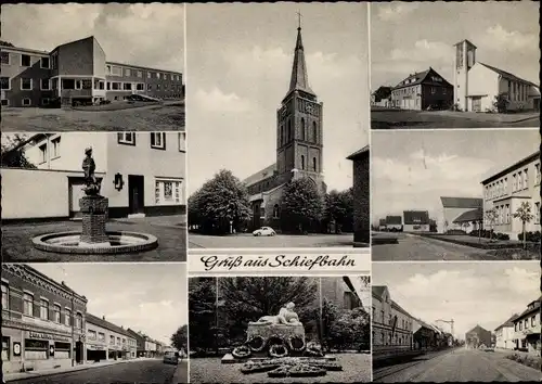 Ak Schiefbahn Willich am Niederrhein, Kirche, Zum alten Brauhaus, Kriegerdenkmal, Brunnen