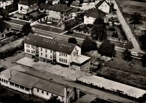 Ak Karlsdorf Neuthard in Baden Württemberg, Fliegeraufnahme Hotel garni