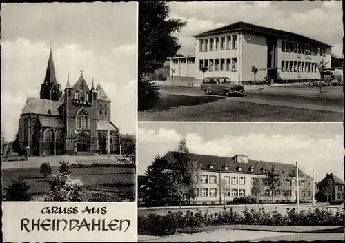 Ak Rheindahlen Mönchengladbach am Niederrhein, Kirche, Schule, Rathaus