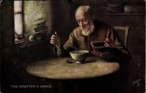 Künstler Ak The Crofter's Grace, Schottischer Landwirt