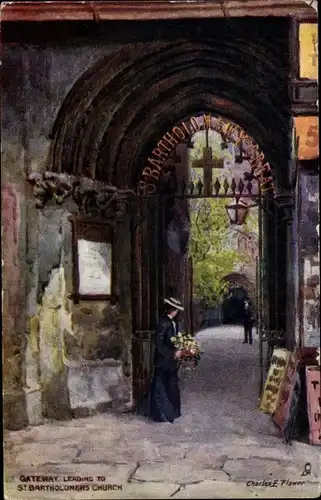 Künstler Ak Flower, Charles, London City, Gateway leading to St. Bartholomew's Church