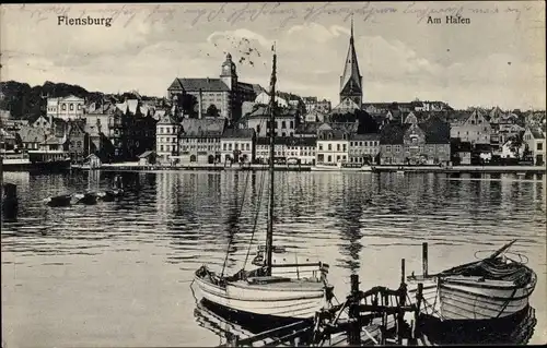 Ak Flensburg in Schleswig Holstein, Am Hafen, Stadtbild