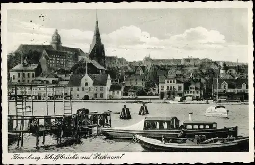 Ak Flensburg in Schleswig Holstein, Schiffbrücke mit Hafenamt