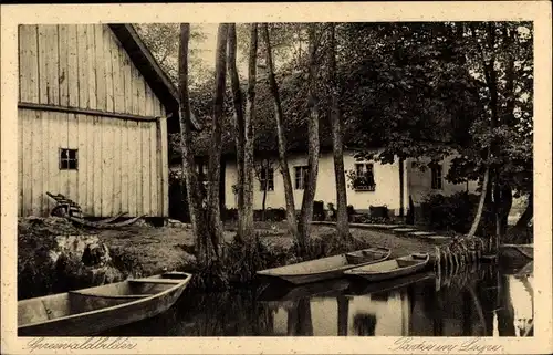 Ak Leipe Lübbenau im Spreewald, Ortspartie mit Spreewaldkähnen